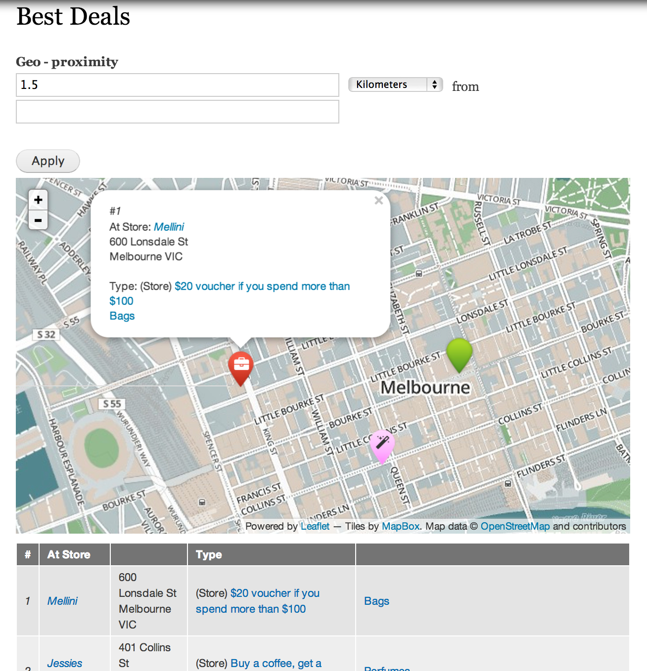 Geofield HTML5 based proximity filtering